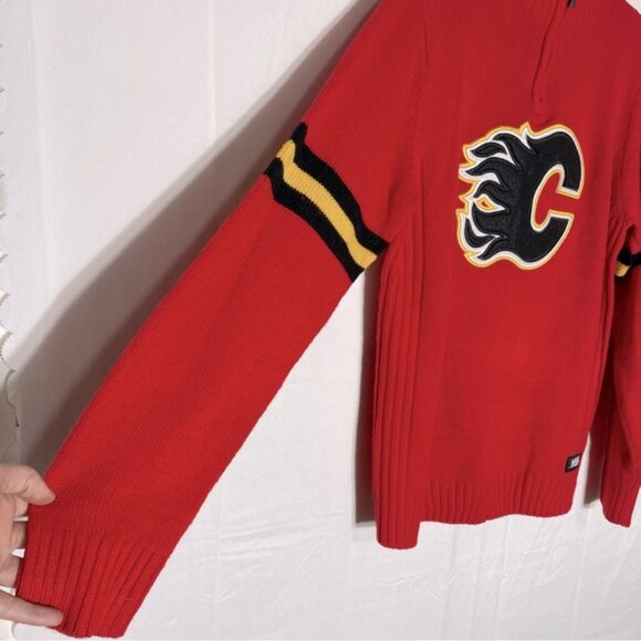 Vintage NHL Red Yellow Black Mock Neck Knit Calgary Flames Pullover Sweater M - Picture 11 of 16